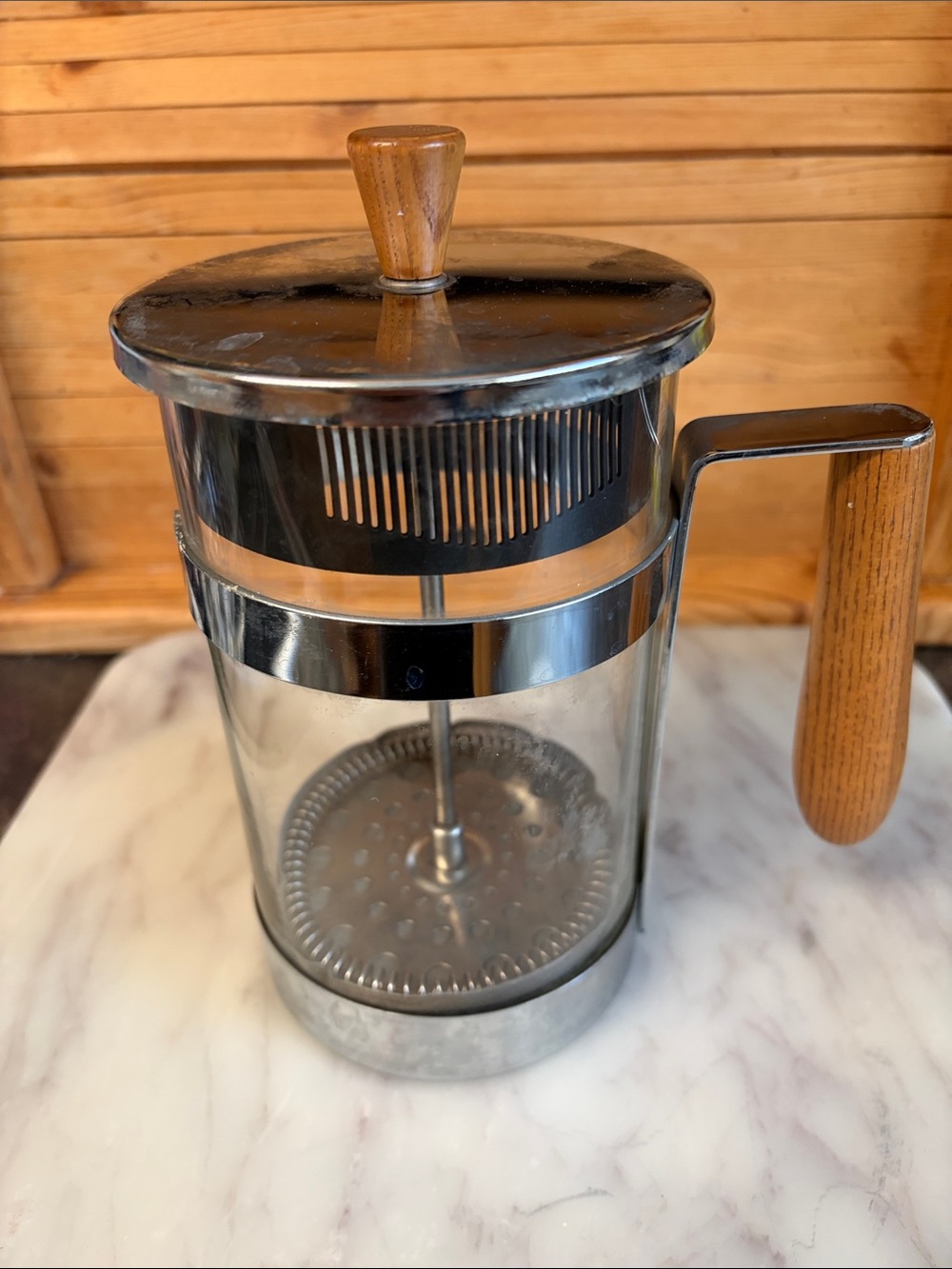 Wood-Handle French Press Coffee Maker - Black and Wood